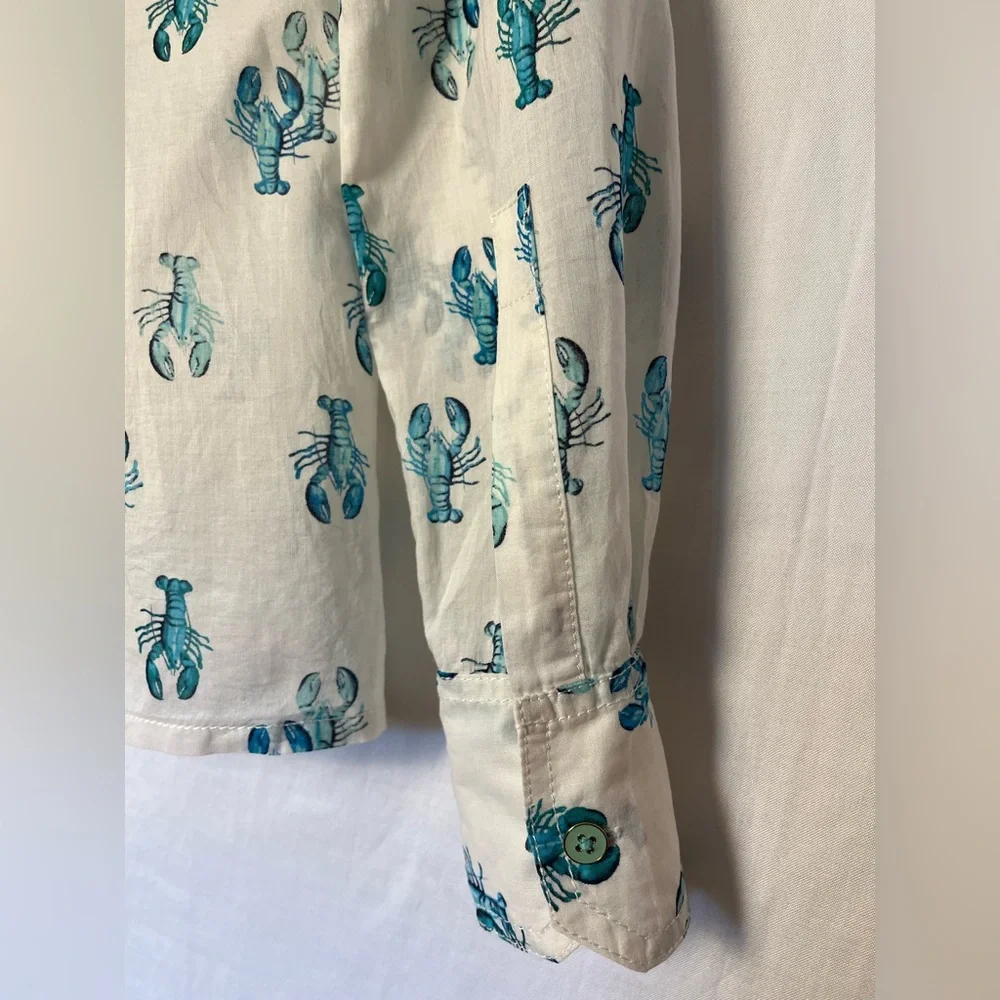 Tory Burch Women’s Brigitte Lobster Print Button Up Shirt - White/Turquoise- 2